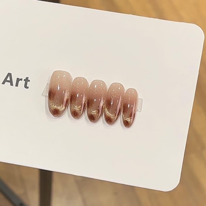 【Mystic Amber】Handcrafted Press-On Nails, Maillard Amber Ombre Style Nail Wraps