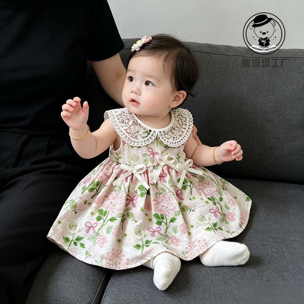 Girls Dress, 2026 Summer Skirt, Infant Clothes, Floral Small Flutter Sleeve Princess Dress, One-Year-Old Baby Girl Summer Wear