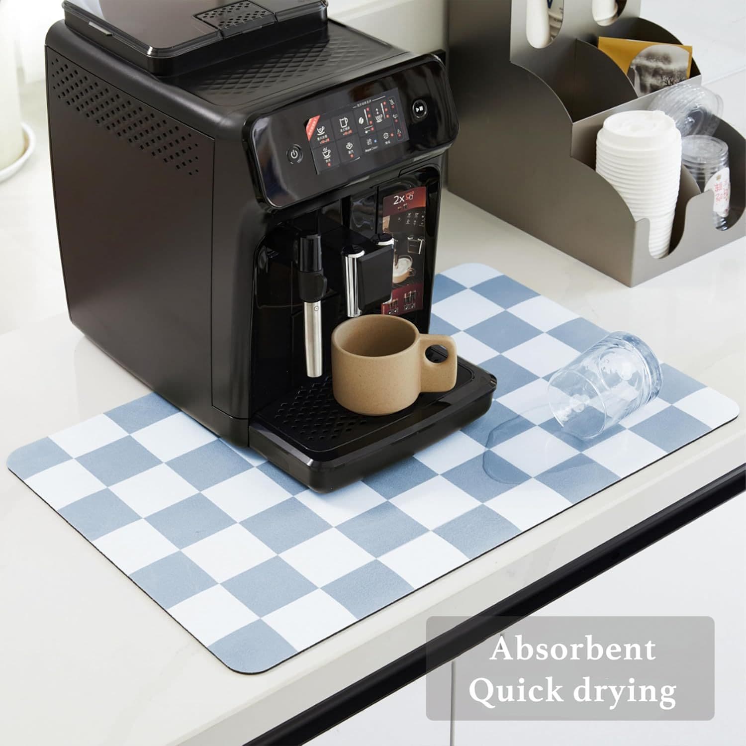 Simple plaid absorbent leather kitchen drain mat coffee machine mat decorative mat square non-slip kitchen drain mat