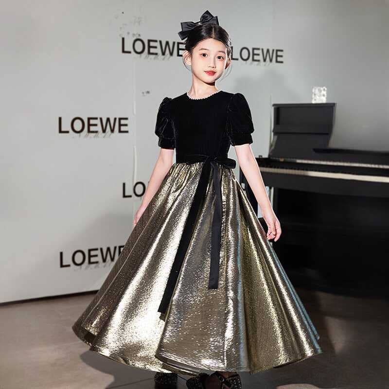 Children's Host Gown Hepburn Style Girls High-End Piano Performance Dress Big Kids Violin Evening Gown