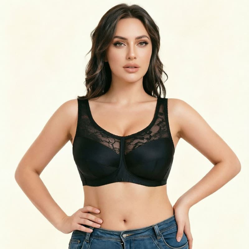 Cross-border Export Premium Ultra-Thin Bra Plus Size Lingerie Transparent Lace Wide Straps Large Bust Minimizer Sexy Comfortable