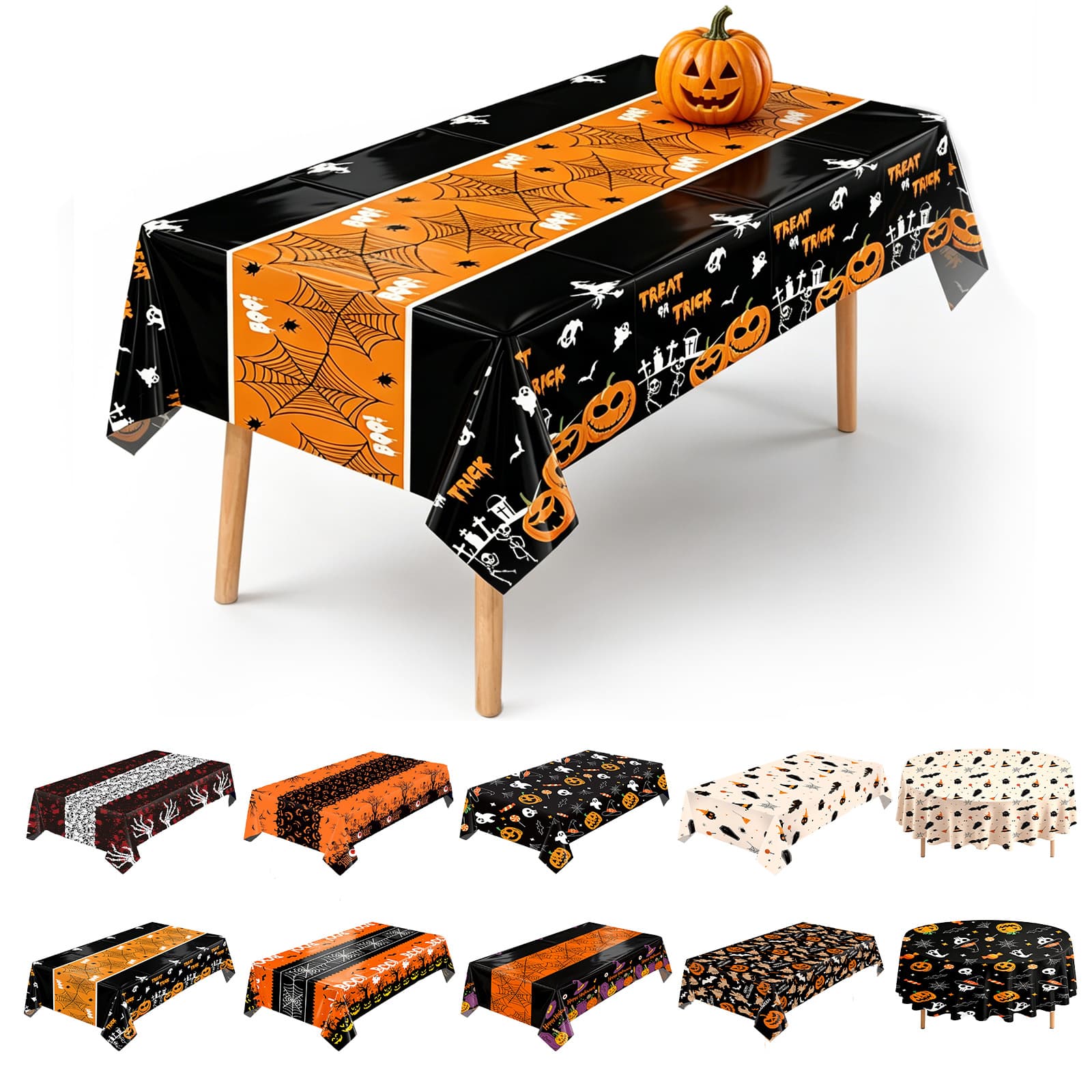 Amazon Halloween Tablecloth 26 Pumpkin Ghost Party Holiday Decoration Disposable Plastic Tablecloth Factory Direct Sale