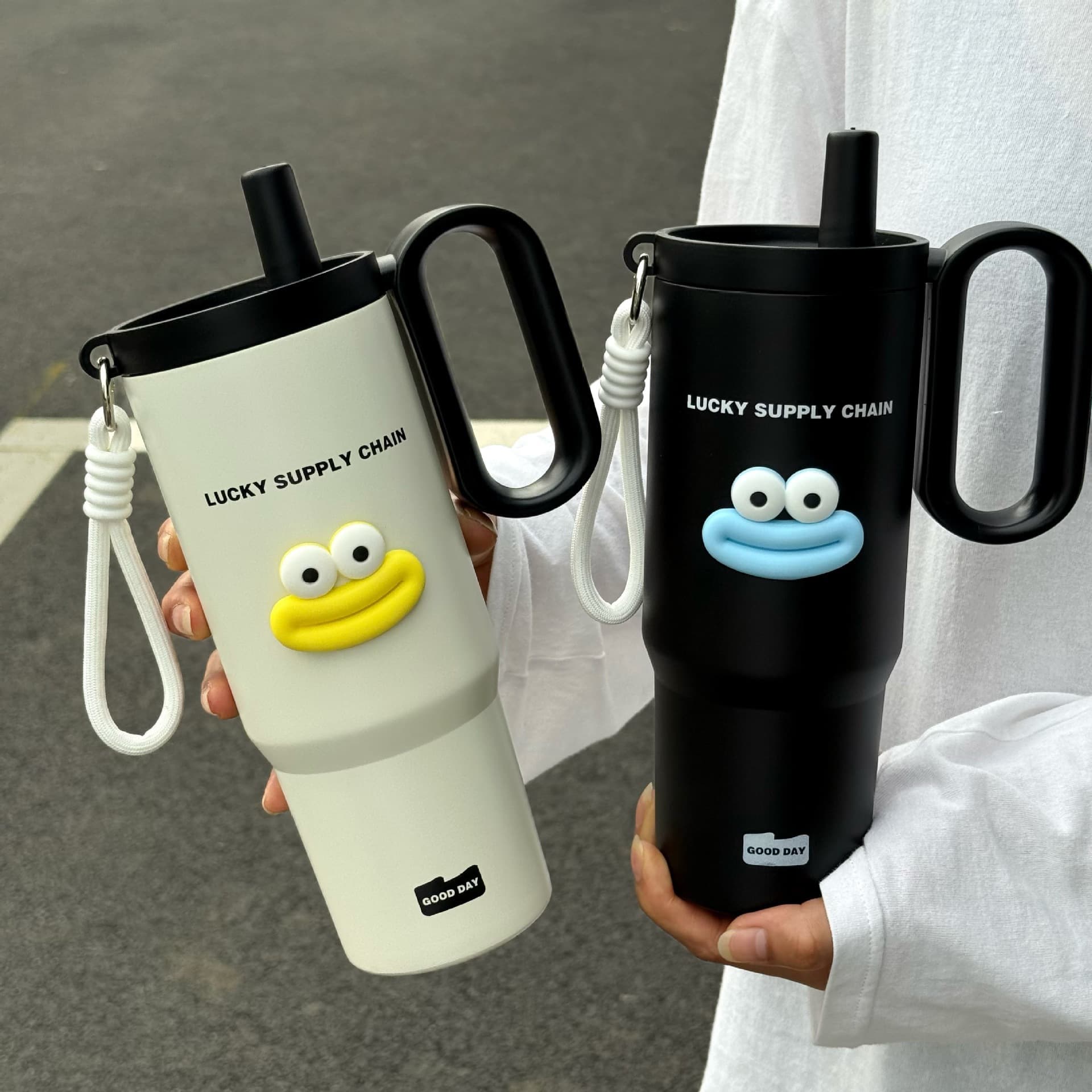 Light luxury twilight thermos cup large capacity water cup 316 stainless steel straw cup car ice cup cup