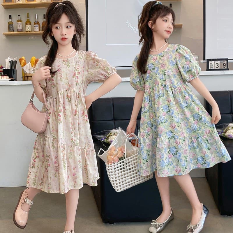Girls' Cotton Skirt Summer Children's French Floral Dress Medium and Large Children's Cute and Sweet 2025 New Children's Skirt