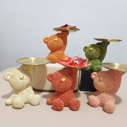 Creative Light Luxury Desktop Warm Rose Bear Ornament Storage Tray for Living Room TV Cabinet Bedroom Room Girly Heart