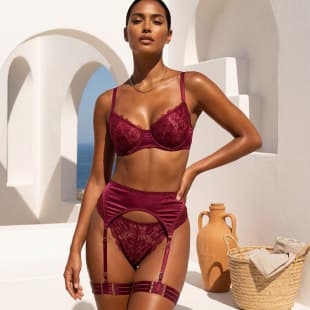 Cross-border lace thin French bra European and American red sexy lingerie women's bra push-up large bust minimizing anti-sagging