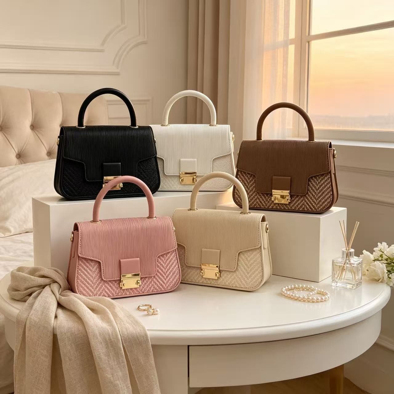 2026 new white woven texture handbag small square bag with high-end metal lock, tofu bag for women, crossbody bag