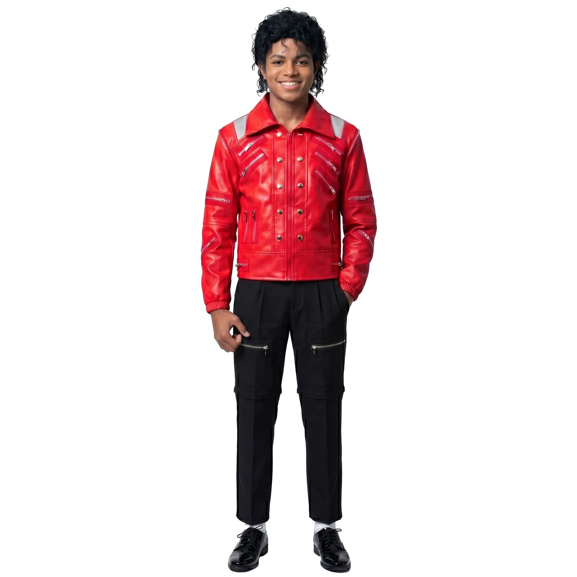 Kids Jackson Red Leather Jacket Cosplay Costume Tap Dance MJ Dance Halloween Performance Outfit