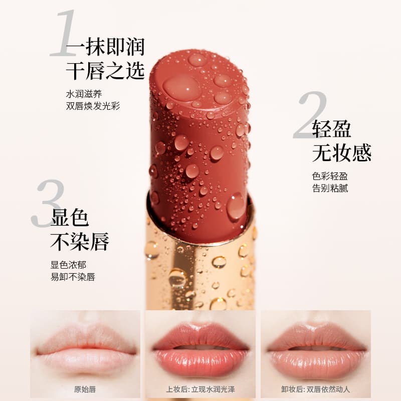 Oulac Moisturizing Lipstick with Damascus Rose, Vegan Water-Gloss Solid Lip Gloss, Mirror Lip Glaze, Lip Balm