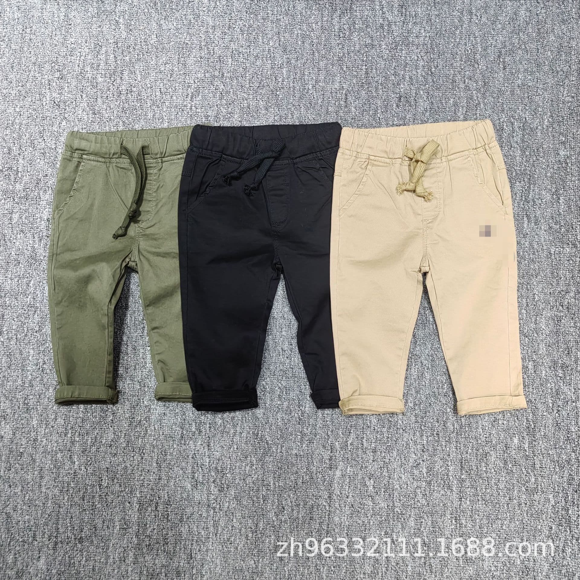 Children's Wear Boy's Pants Spring and Autumn Tie Woven Pants Cockwork Pants Cotton Micro-elastic Trousers