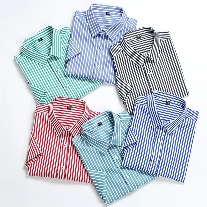 Promotional summer 2024 new stretch striped short-sleeved shirt men's shirt trendy business non-iron anti-wrinkle shirt