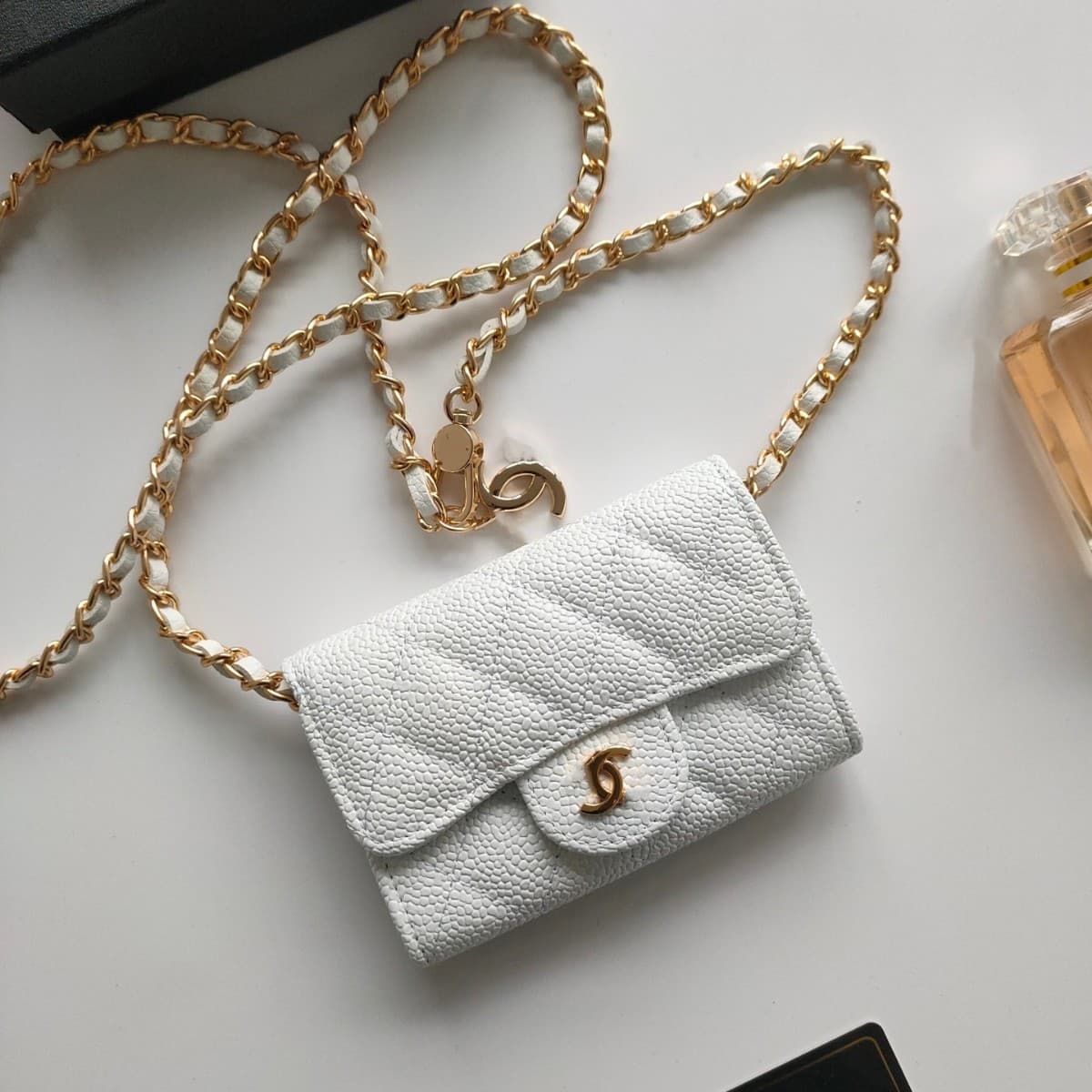 Chanel-Style Caviar Leather Crossbody Chain Small Bag, High-End Luxury Lipstick Card Holder, Coin Purse, Mini Storage Pouch for Women