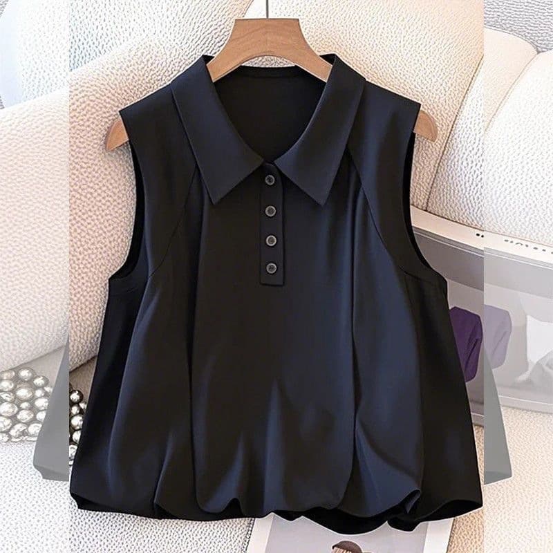 Vest Lapel 2026 Summer New Loose Top: Belly-Covering Sleeveless Shirt Design, Short Crop Top for Women