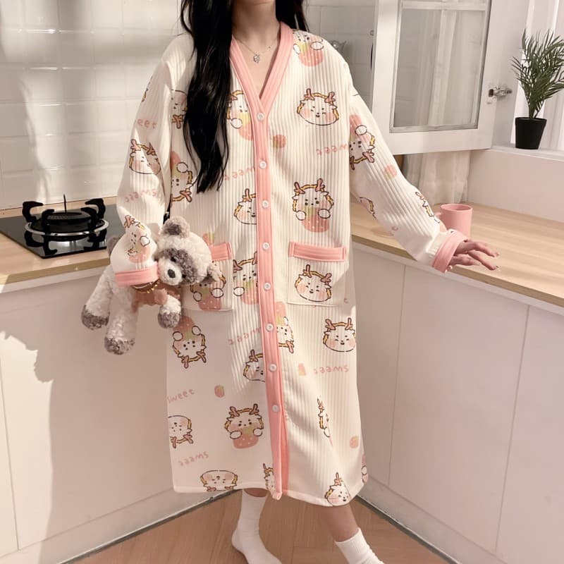 Maternity Nursing Sleep Dress Thickened Air Cotton Autumn Winter Style with Chest Pad Plus Size Postpartum Hospital Delivery