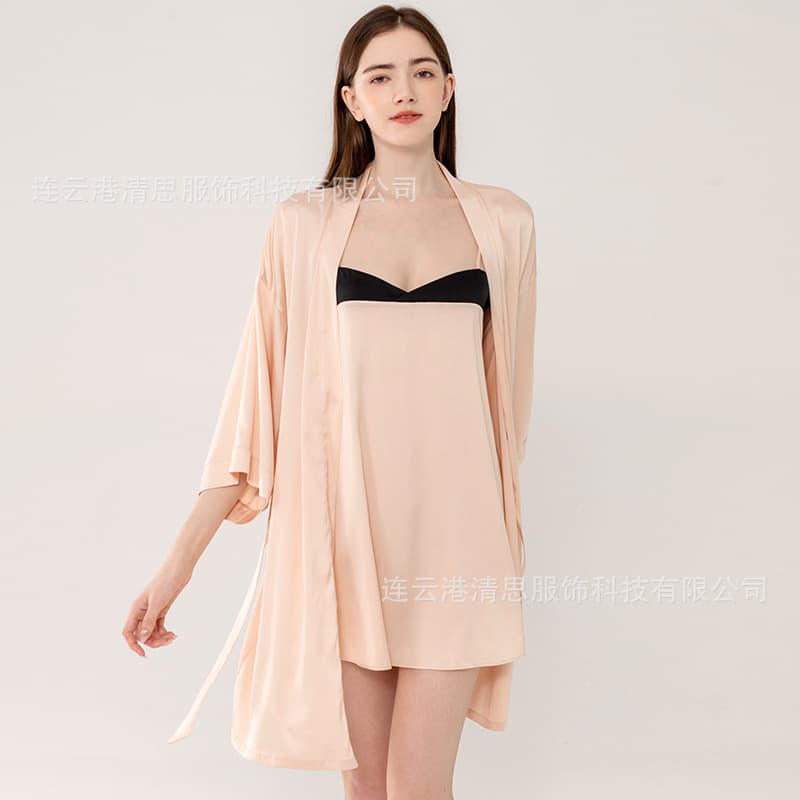 Sexy Nightgown Premium Satin Classic Champagne & Black Bold Contrast Alluring Essential Home Set 3038