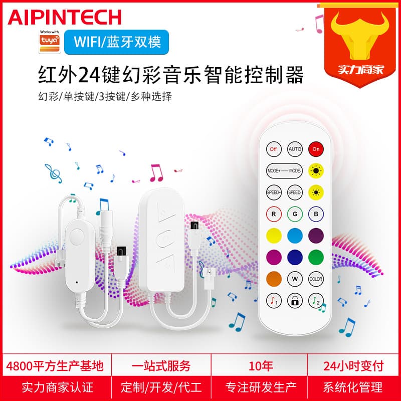 Cross-border Hot-Selling 24-Key Tuya WiFi Color-Changing LED Strip Controller with Infrared and Smart Voice Three-Key Control