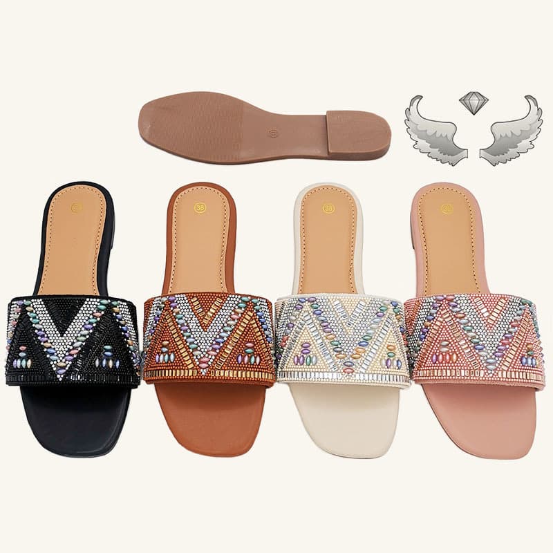 High-quality Ladies slippers foreign trade direct sales factory fashion diamond flat ladies slippers