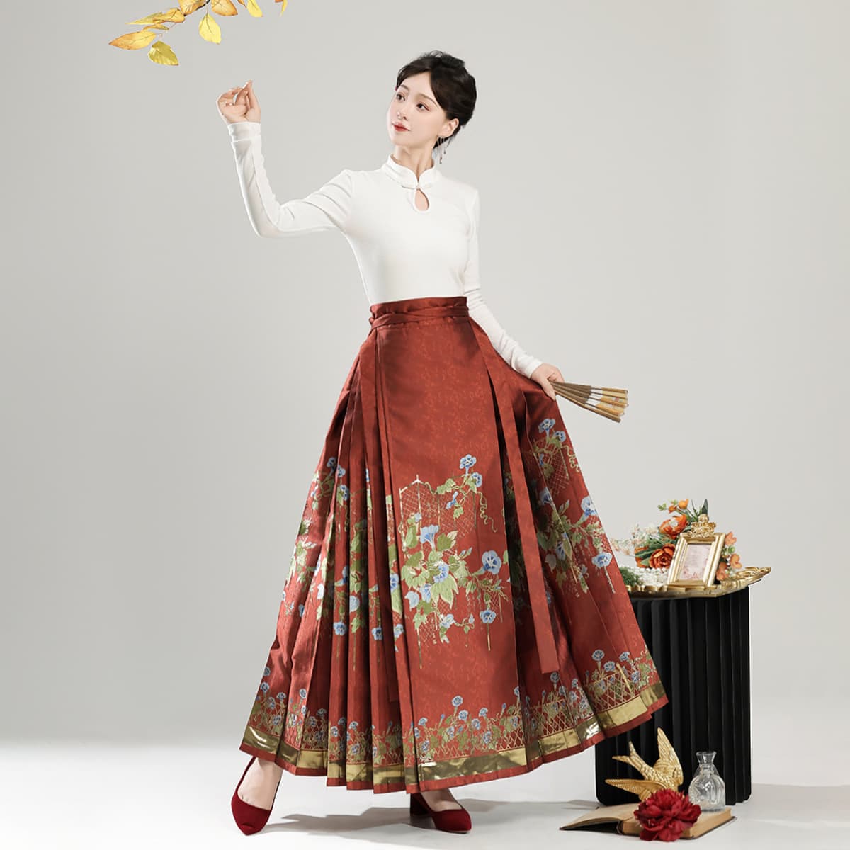 Original Design "Flower Whispers" Hanfu Women's Chinese Style Improved Han Element New Chinese Daily Long Horse-Face Skirt 8940