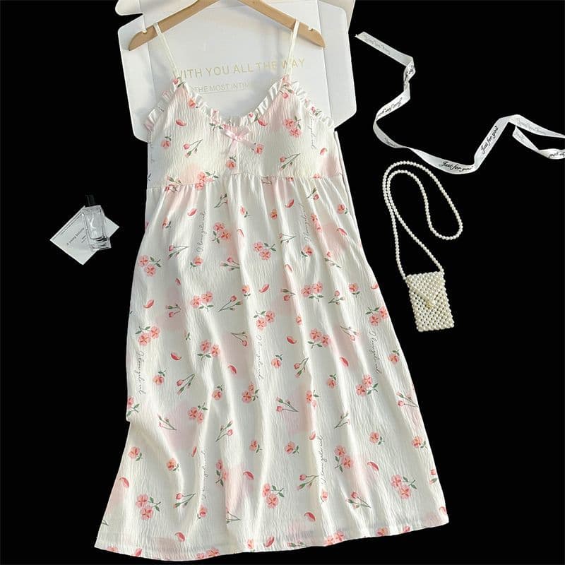 Sweet Cartoon Crayon Shin-chan Nightgown for Women 2026 New Summer Thin Cloud Cotton Sleepwear with Padded Bra
