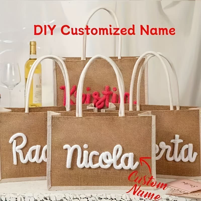 Personalized Custom Linen Handbag Patchwork Cotton-Linen Bag DIY Hand-Painted Burlap Bag Jute Bag Linen Bag