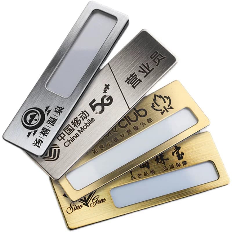 Custom Magnetic Brushed Stainless Steel Badge with Pin, Metal Work ID Tag, Employee Nameplate, Replaceable