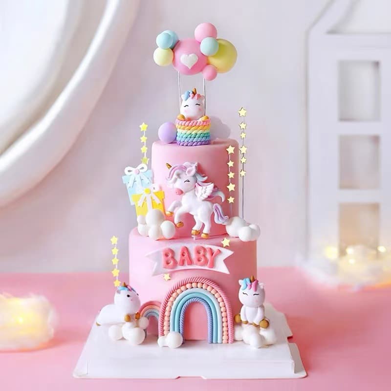 Baking cake decoration, girlish original rainbow color, unicorn cloud, hot air balloon, children's birthday add-on