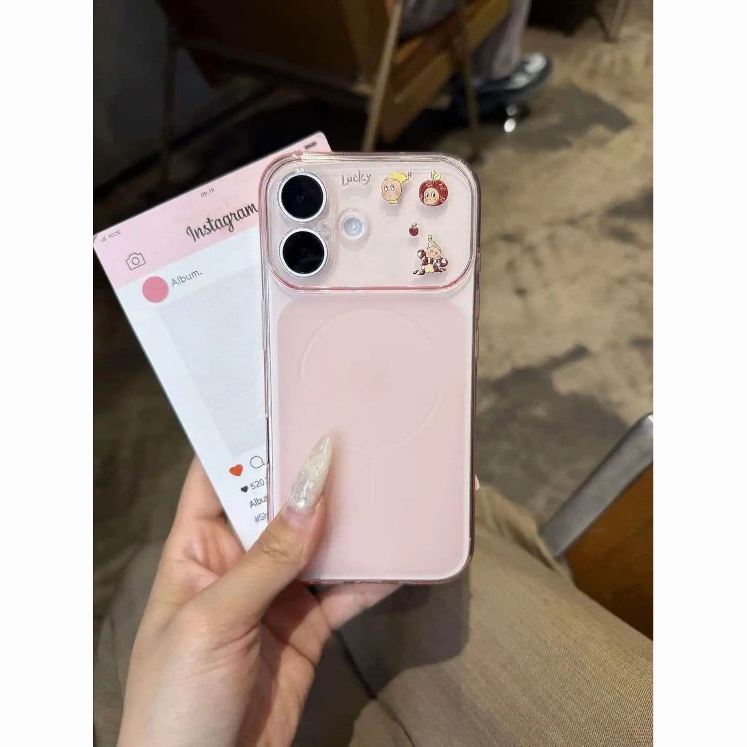Imitation magnetic second-changing case 17 large windows suitable for Apple 17 promax soft shell 13 14 pink 16 apple star person 1