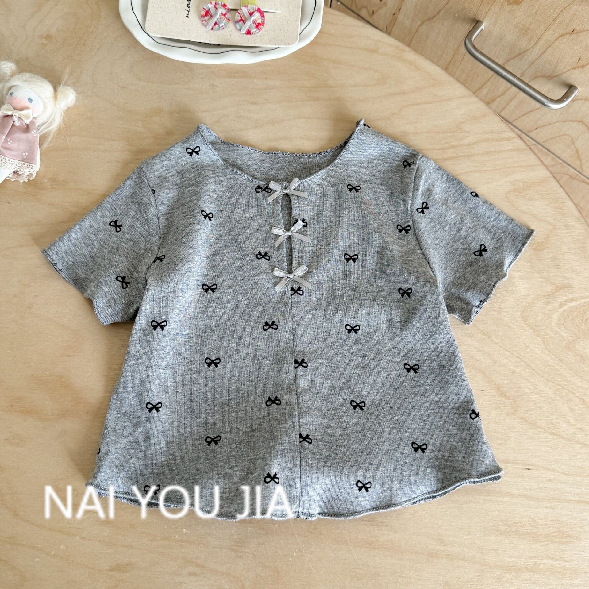 Cream Home Short Sleeve T-Shirt Summer Thin Bowknot Kids T-Shirt New Summer Style Cute Baby Girl Top Cross-Border
