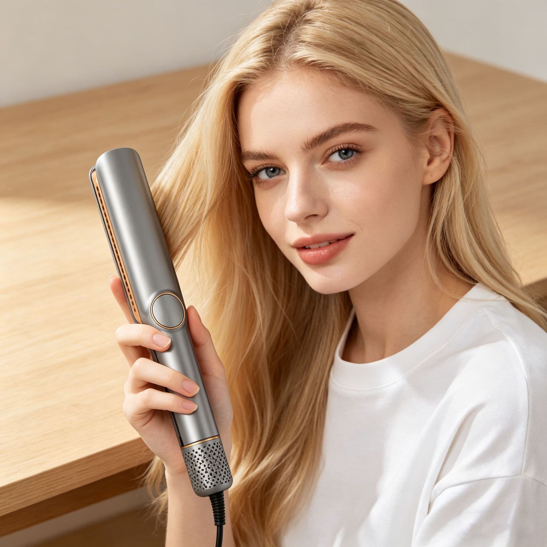 New Cross-Border Airflow Hair Straightener Blow Dryer Flat Iron Wet and Dry Dual-Use Straightening Comb Home Curling Iron Wholesale