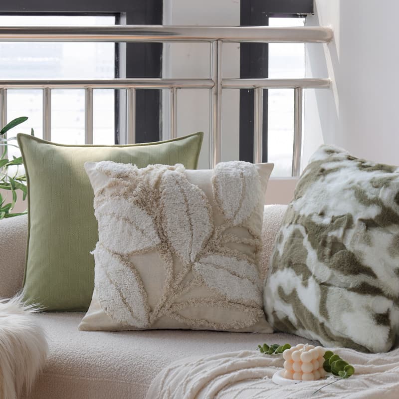Modern Minimalist Green Throw Pillow Cushion Sofa Back Cushion French Chenille Jacquard Showroom Decorative Cushion with Insert
