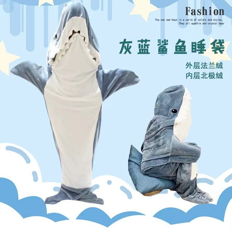 Cartoon Sleeping Bag Shark Silly Shark Pajamas, Flannel Shark Onesie, Adult Shark Costume Sleepwear