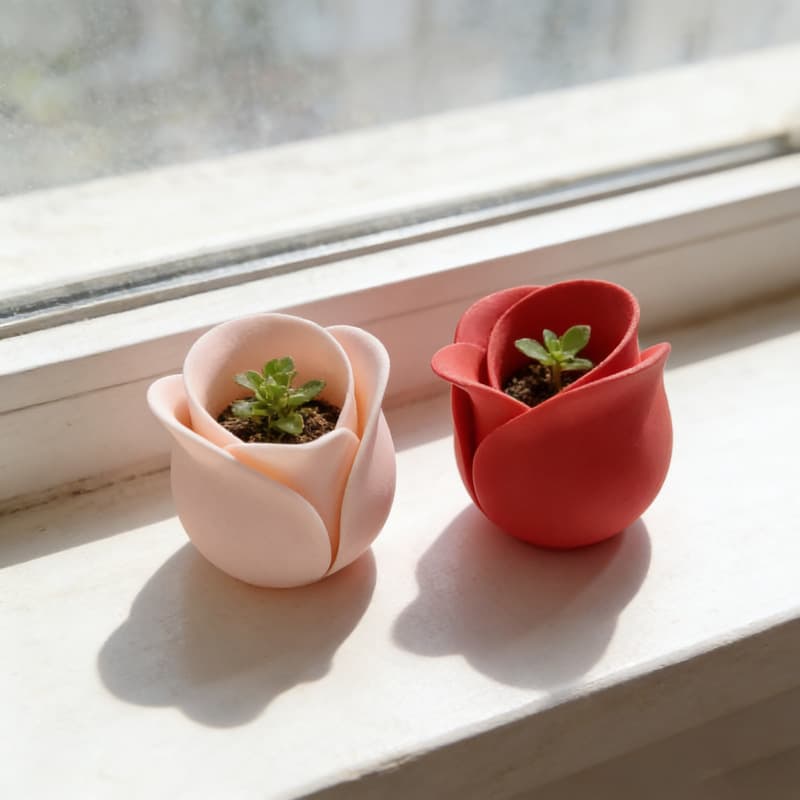 Cross-border New 3D Printed Rose-Shaped Creative Flower Pot for Planting, Gardening Pot, Desktop and Balcony Decoration, Succulent Pot
