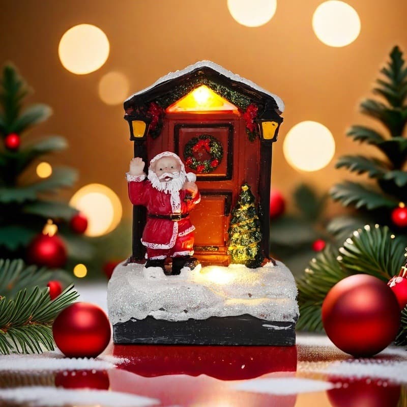 Santa Claus cabin illuminated little house igloo holiday ornaments Christmas gift decoration battery powered