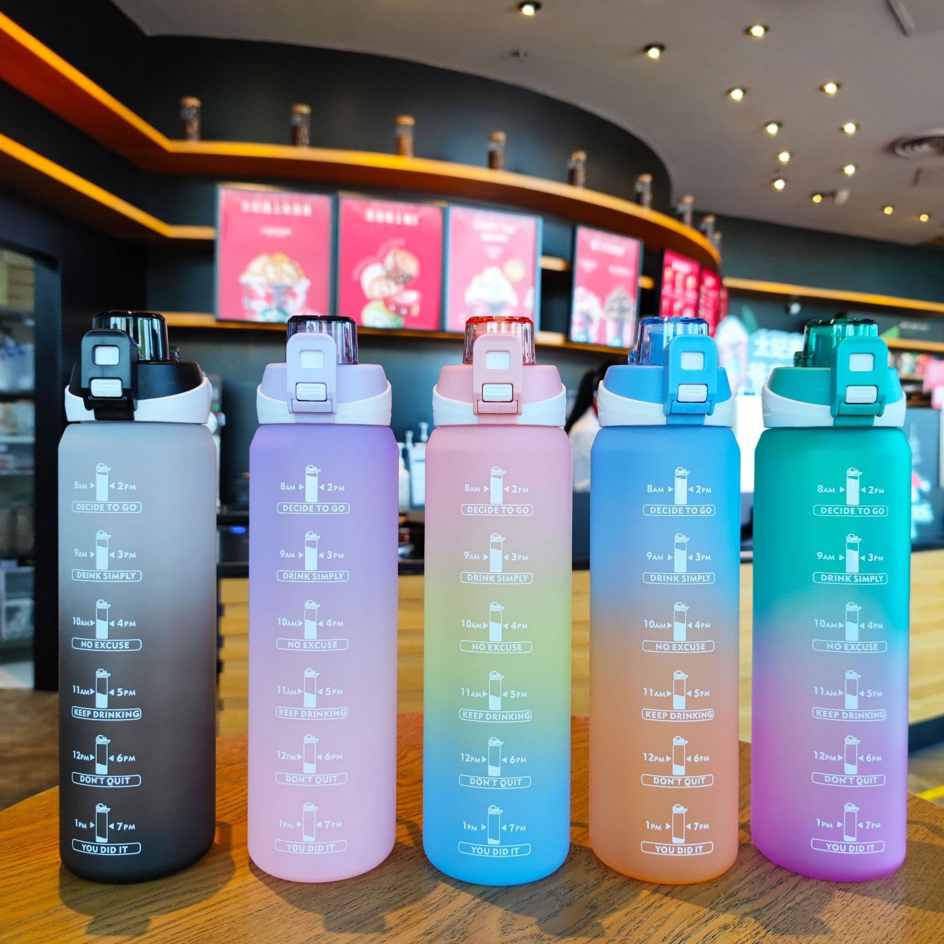 Summer Graduated Gradient Plastic Water Bottle, Frosted Sports Bottle with Portable Handle, Pop-Up Lid with Tea Infuser, On-the-Go Cup
