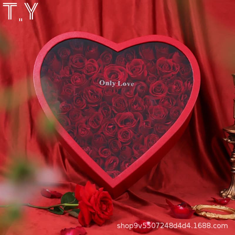 Valentine's Day Large Heart Flower Packaging Gift Box PVC Flower Arrangement Box Open Window Heart Shape Round Fruit Flower Box