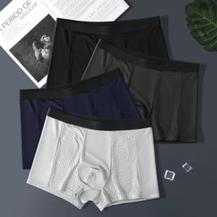 Ice Silk Mesh Men's Boxer Briefs Summer Thin Breathable Mesh Air Conditioning Shorts TikTok Hot Seller