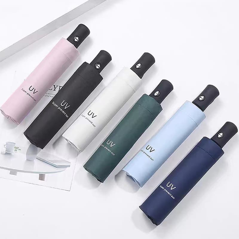 UV Automatic Dual-Use Black Coating Sun Protection Umbrella UV Blocking Three-Fold Rain Umbrella Gift Advertising Umbrella Printed Logo