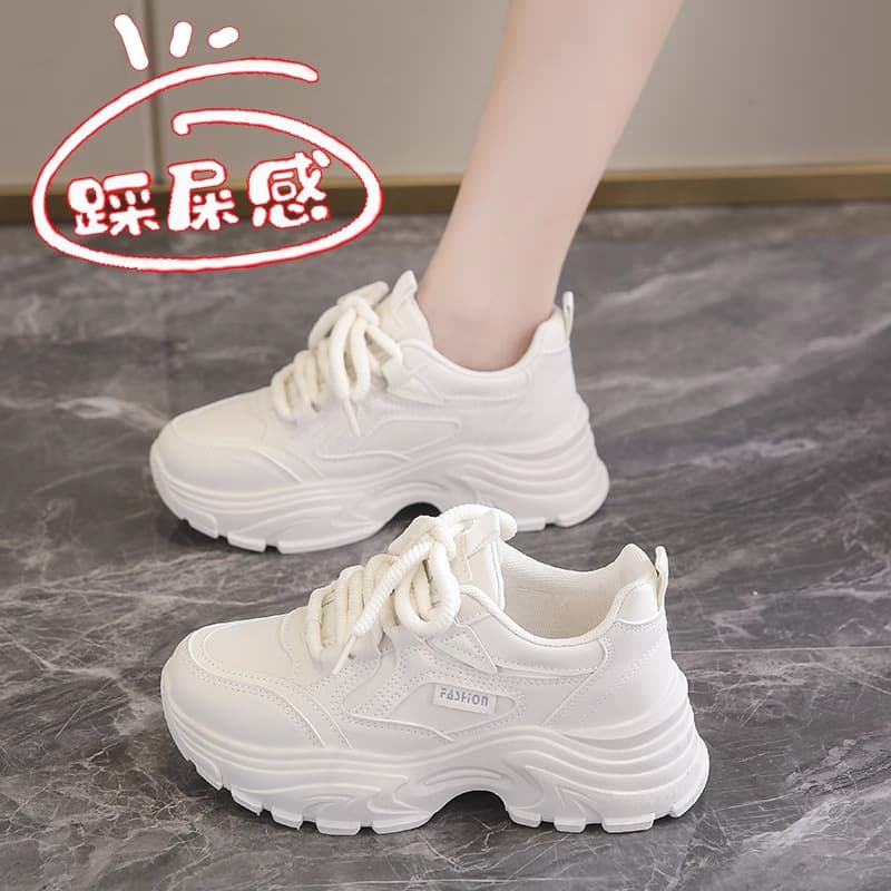 Cloud-like Cushioning Genuine Leather Dad Sneakers for Women 2025 Autumn/Winter New Style Versatile Thick Sole White Shoes Small Size 34 Student Athletic Shoes
