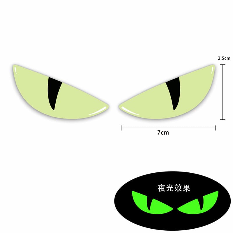 Glow-in-the-Dark 3D Demon Eye Car Sticker for Niu Suzuki Motorcycle Modification, Small Cat Eye Front Light-Up Decal