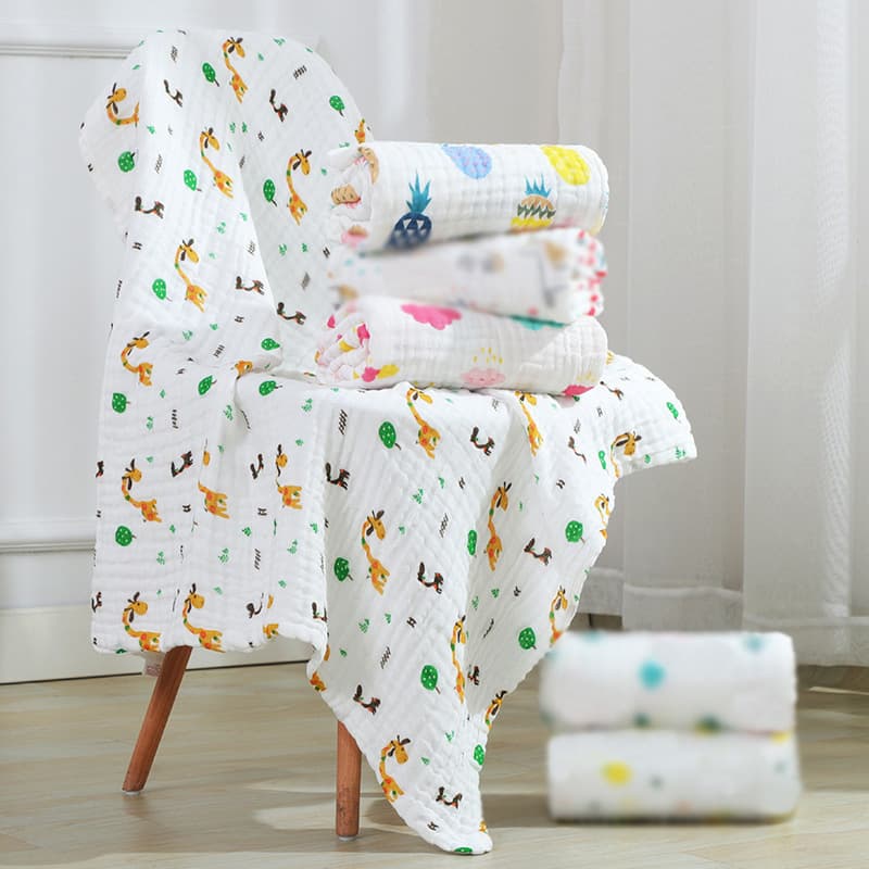 Six-Layer Gauze Infant Towel Blanket, Printed Baby Cover Blanket, Washable Summer Cool Blanket, Soft Seersucker