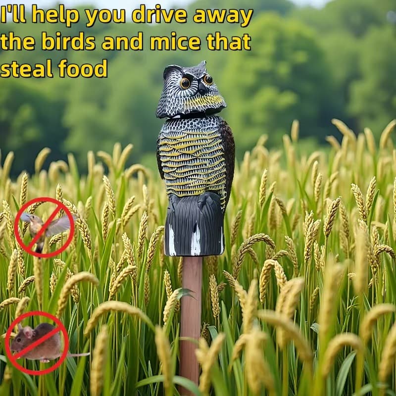 1PC 15IN Simulated Plastic Owl Decoration, Farm Bird and Rodent Repellent, 360° Rotating Head Owl