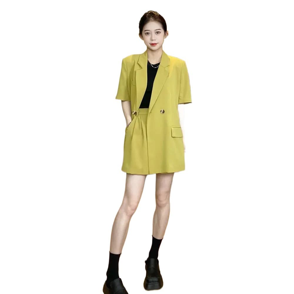 [In Stock] Size 226 Plus Size Women's Set Summer Short-Sleeve Thin Blazer and Shorts Two-Piece Outfit