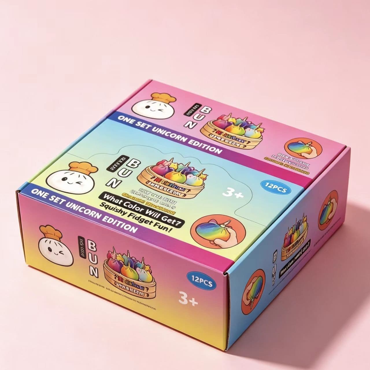 Unicorn bun pinch packaging box, foreign trade window airplane box, 12-pack decompression toy blind box color box