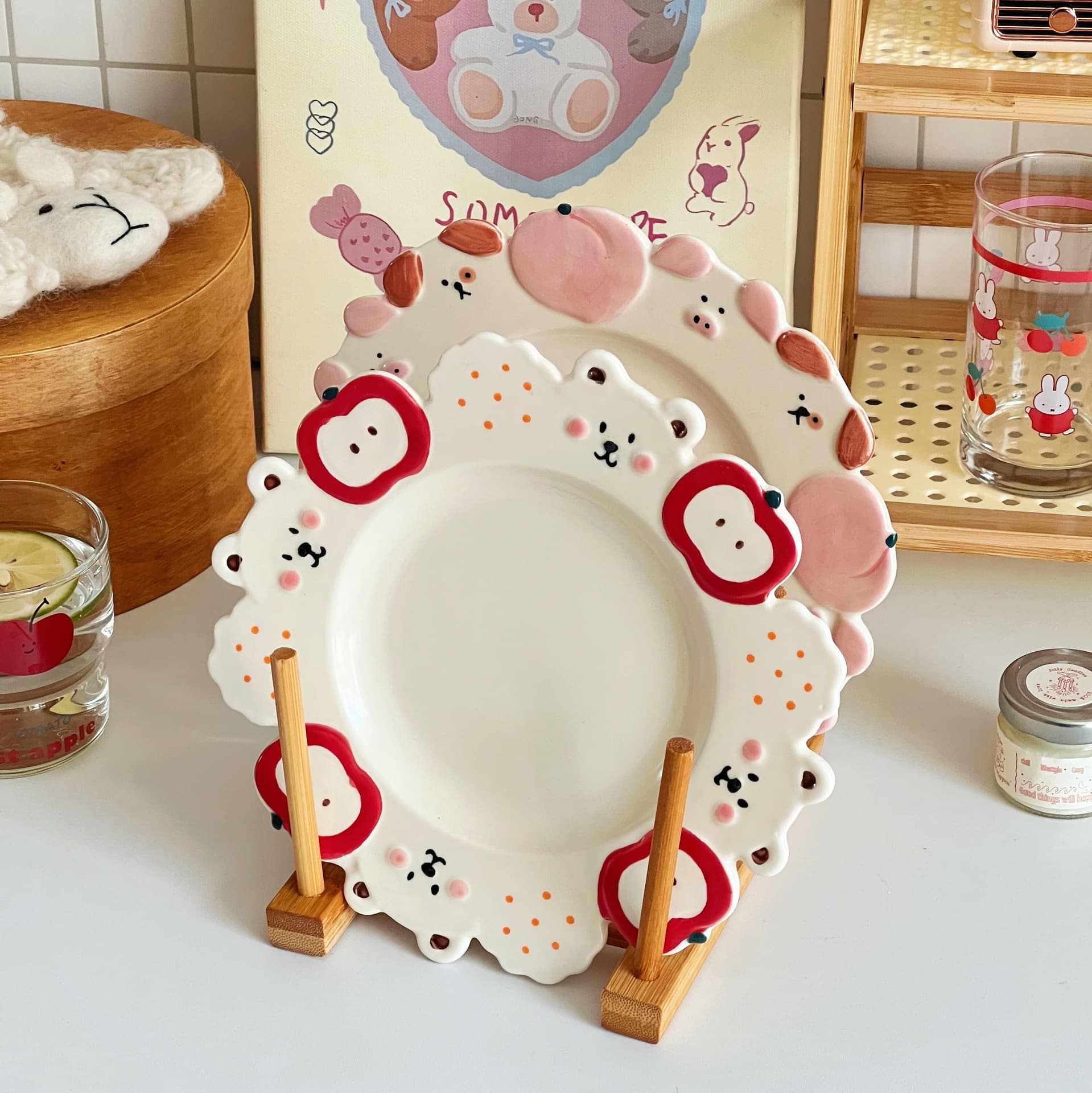 Guohe Ceramics Hand-painted Cute Ceramic Plate Soft Cute Ceramic Dinner Plate Girly Heart Hand-Painted Dinner Plate