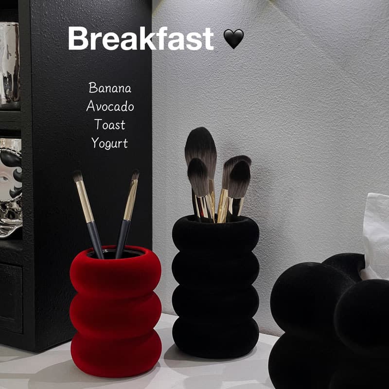 Vintage Makeup Brush Storage Bucket Desktop Organizer Box Premium Tool Vanity Velvet Brush Pen Holder Ceramic