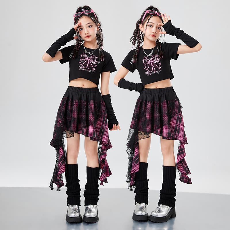 Jazz Dance Girls Clothing Sweet Cool Fashion Girl Runway Trendy Kids Bow Jazz Performance Summer