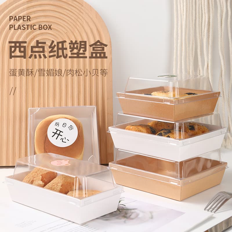 Custom Western Pastry Paper-Plastic Box Sandwich Packaging for Meat Floss Cake and Snow Skin Mooncake, Disposable Takeaway Box Customizable