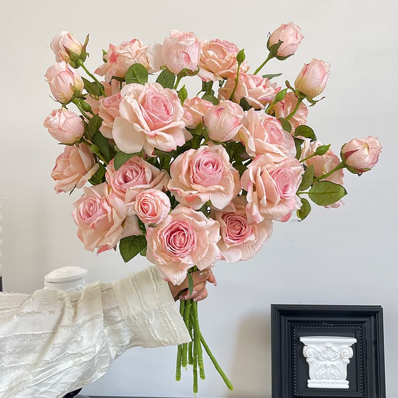 3-Head Burnt Edge Rose Artificial Flowers Vintage Autumn Multi-Head Fake Flowers Home Living Room Decoration Wedding Photography Props