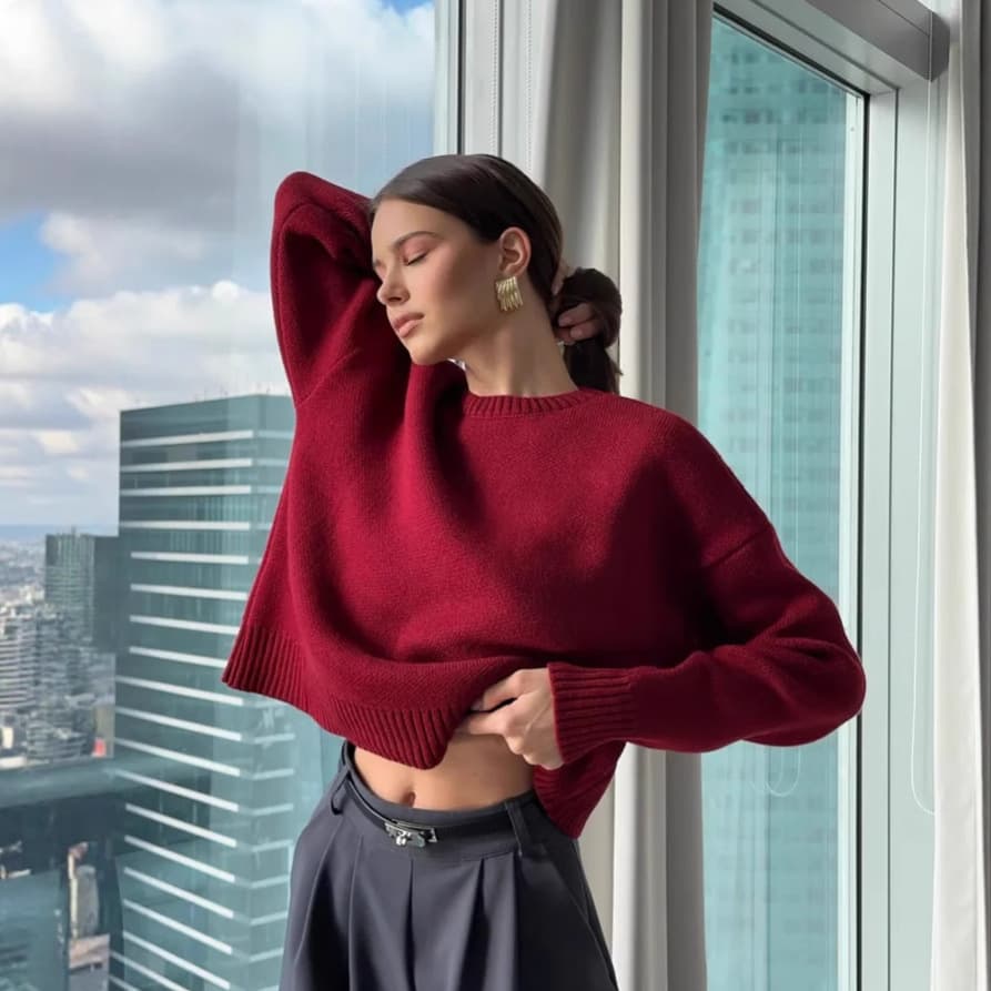 Cropped oversized knit sweater