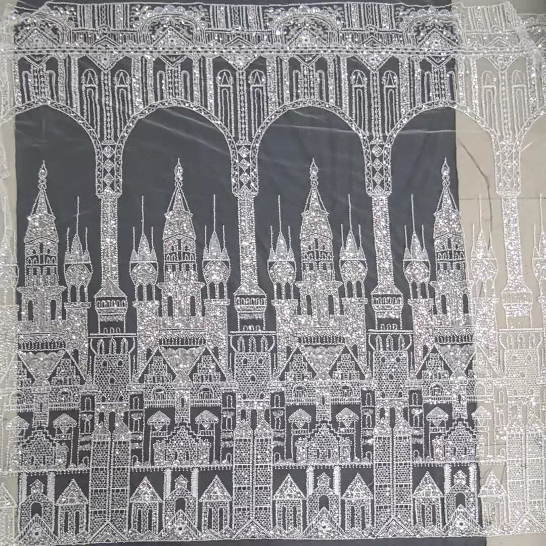 New DIY White Sequins Embroidery 3D Castle Lace Fabric Decorative Painting, Entryway Art, Curtain Bead Embroidery, Nail Beads